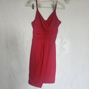 Venus Size 4 Red Faux Wrap Ruched Waistband Deep Vneck Sleeveless Dress Bodycon